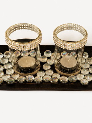 Candle Holder with Tealight Glasses and Decorative Beads new
