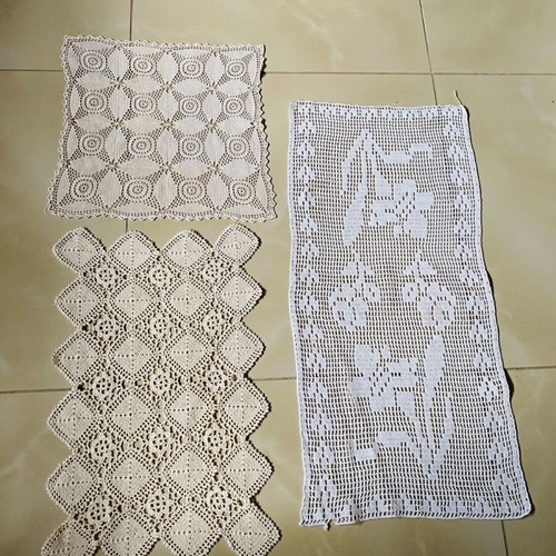 Handmade crocheted doilies used, cotton thread, set of 3 pieces