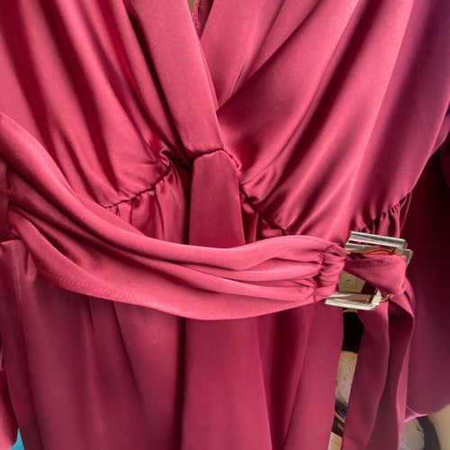 Zara short dress shiny bordeaux with belt new