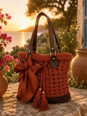 Sunset Boho Tote shoulder bag new, brown, handmade