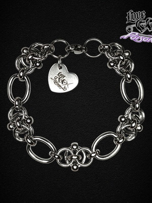 Chainmail bracelet unisex Love X Poison handmade, silver, new