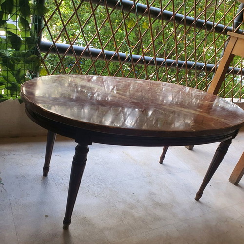 Vintage wooden table with marble top, 60-70s