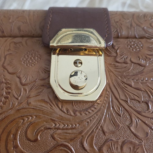 Vintage floral leather jewelry box used