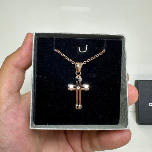 Oxzen steel and zircon cross pendant with chain