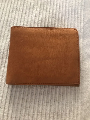 Leather wallet new, mustard color with coin and card slots