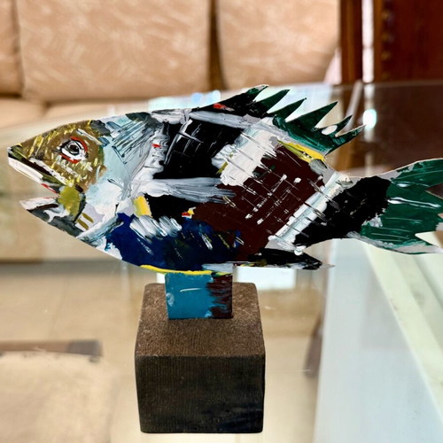 Painted fish table and wall decor Apostolos Lavdas like new