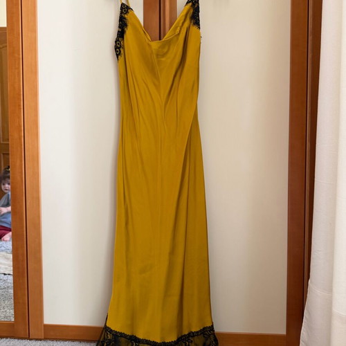 Maxi satin lace slip dress Twinset like new, yellow