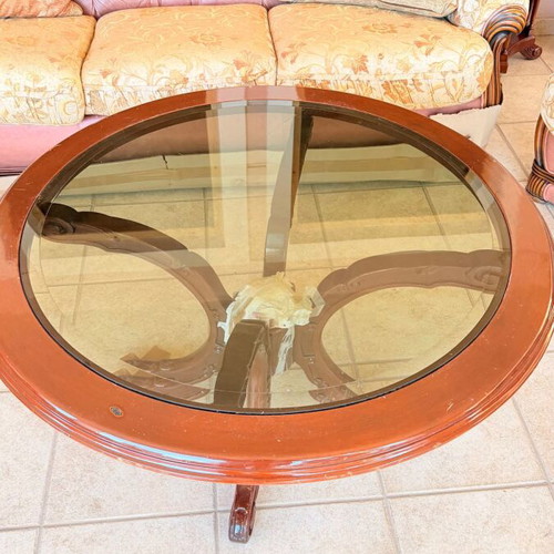 Living room set 5 pieces leather and fabric refurbished, Palazzo Athens