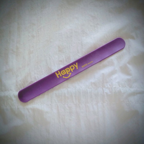 Slap bracelet "Happy" like new, purple-fuchsia