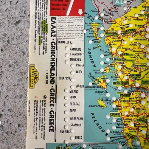 Vintage Greece Road Map used from the 70s