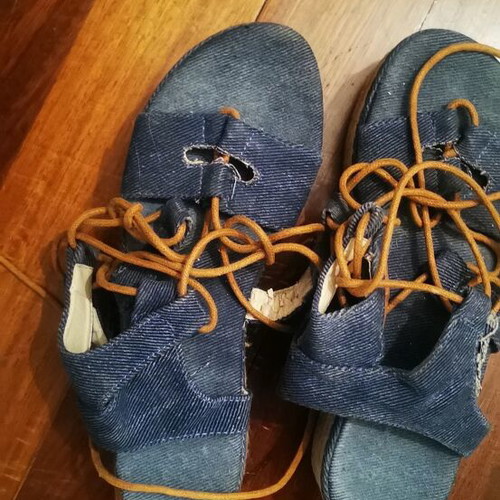 Denim platform sandals used, 5 cm heel height, blue