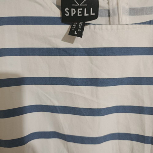 Sleeveless striped top, Access, size L, white and blue