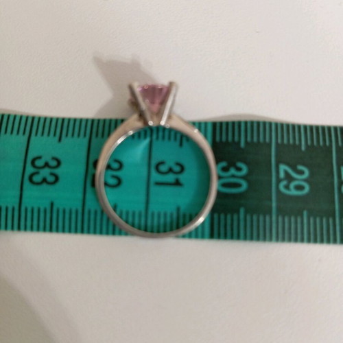 Silver 925 ring solitaire with pink stone like new