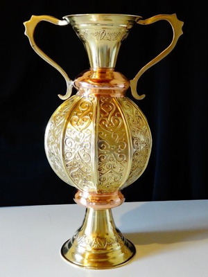 Antique copper amphora like new, handcrafted with relief ornaments