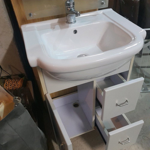Bathroom cabinet used 85×55 white with faucet, sink and mirror