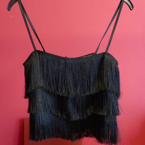 Mango black top with fringes, size XS, new