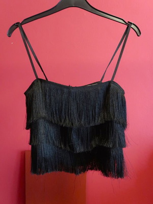 Mango black top with fringes, size XS, new