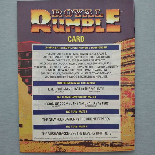 WWF/WWE Royal Rumble 1992 Official Souvenir Edition Program