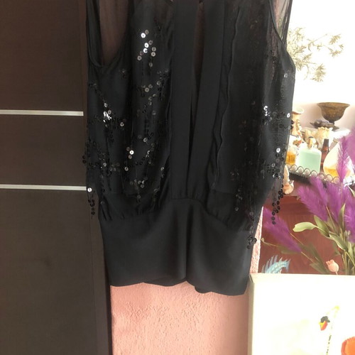 Queen Fashion top new, black, size M with sequins and deep neckline