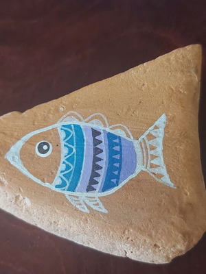 Painting on terracotta new, carved by the sea, 10x7 cm
