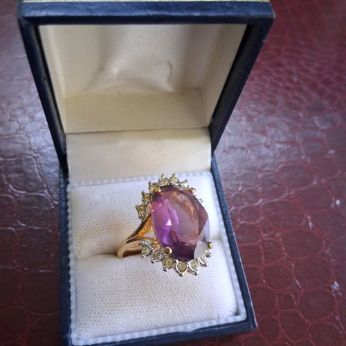 Ring with 18K gold plating, amethyst and zircon, new, size 18