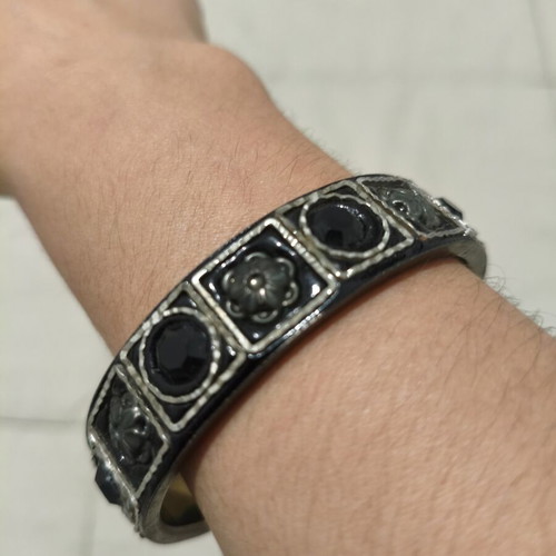 Vintage women's bracelet Byzantine boho style like new, black enamel