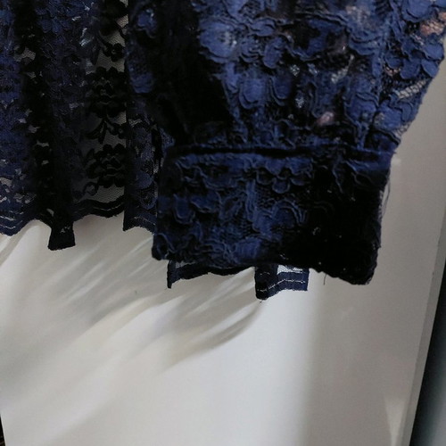 Luxury lace cardigan, for bulky, 3XL, size 58, length 85cm, dark blue, long sleeve