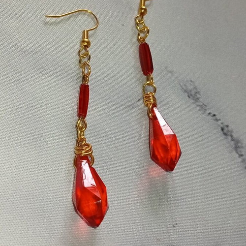 Handmade magic earrings new, red and gold