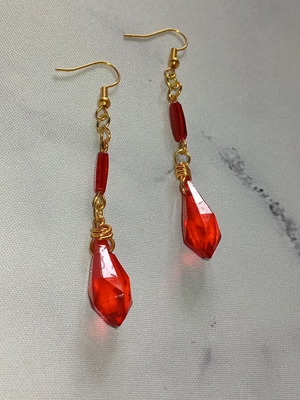 Handmade magic earrings new, red and gold