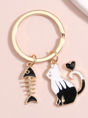 Μπρελόκ γάτα Cat Fishbone καινούργιο, μαύρο και άσπρο