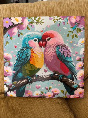 Handmade love painting with parrots 30x30 for home decoration