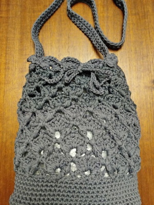 Τσάντα ώμου χειροποίητη πλεκτή πουγγί γκρι καινούργιο