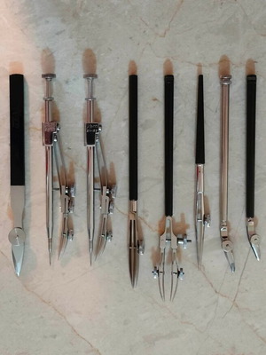 Set of 8 professional technical drawing instruments Kern & Wild like new