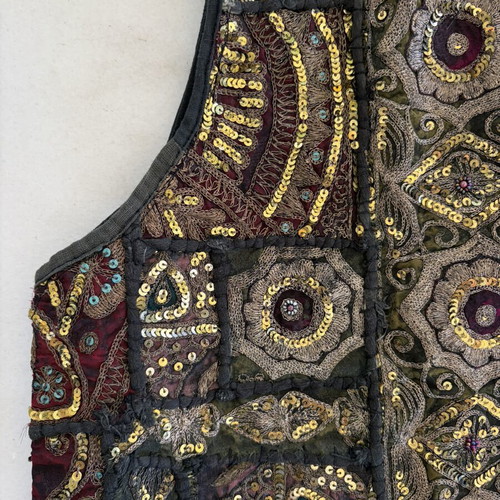 Vintage Indian Patchwork κεντημένο γιλέκο με παγιέτες boho φεστιβάλ σαν καινούργιο