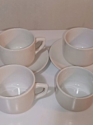 White cups and saucers set of 6 cups and 4 saucers used