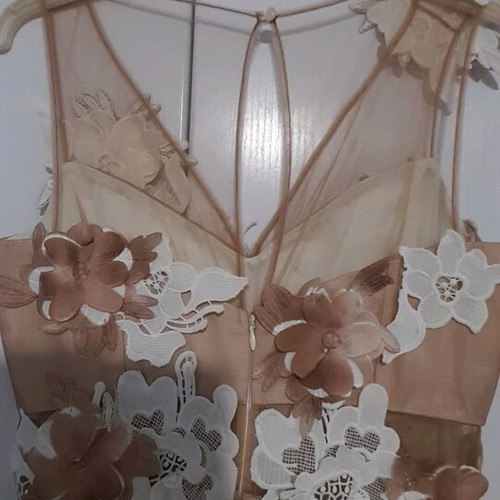 Spell maxi dress like new, beige with embroidered flowers and tulle