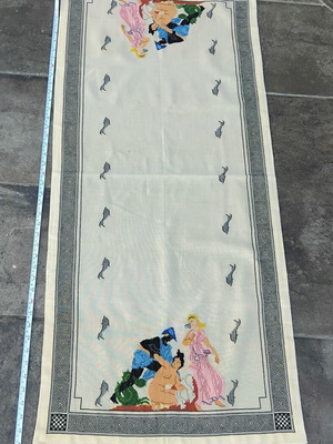 Vintage handmade table runner with ancient Greek mythological scene