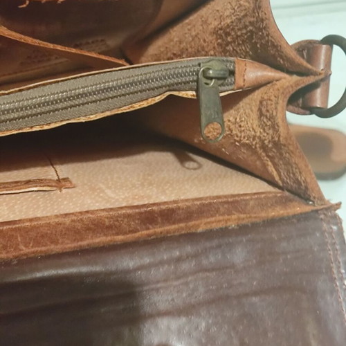 Leather briefcase brown used, handmade 30x35 cm