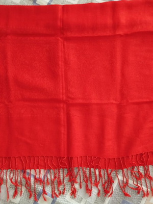 Red women's pashmina scarf with lachouri design and fringes, new