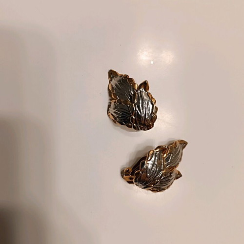 Silver and gold leaf-shaped earrings like new