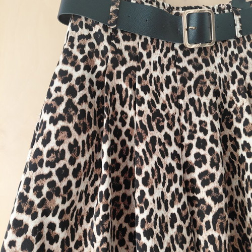 Leopard Print Wide Leg Pants with Belt One Size New