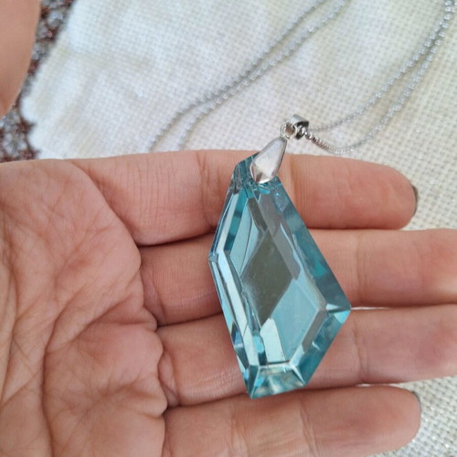 Necklace with large blue crystal made to order, silver chain