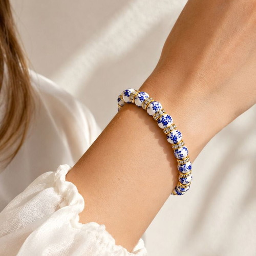 Royal Porcelain Handmade Bracelet with Beads and Gold Details new