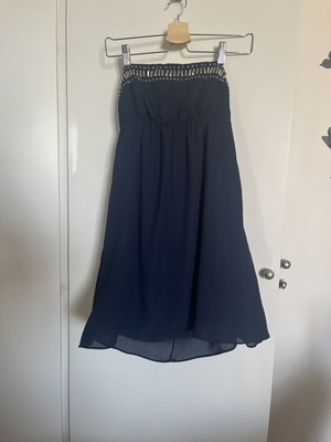 Strapless dress used with silver beads, dark blue, Pink Woman, small