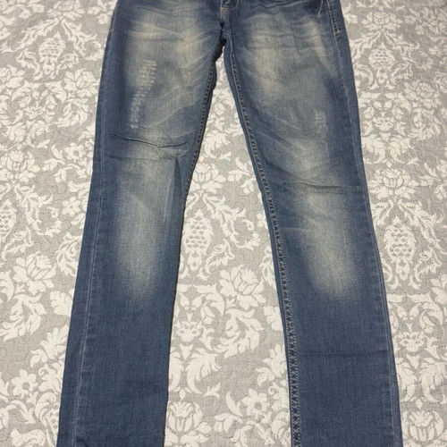 Jeans like new blue color with bows, size S/M