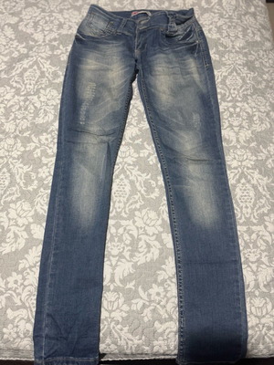 Jeans like new blue color with bows, size S/M