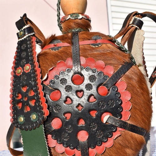 Traditional Hungarian water bottle handmade with leather strap mint condition