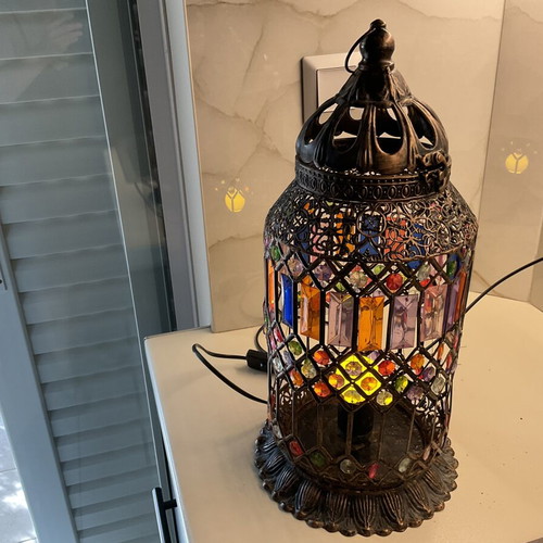 Inart handmade lantern lamp, 45 cm, metal with colorful glass