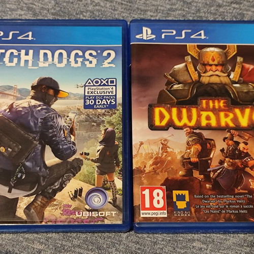 The Dwarves and Watch Dogs 2 PS4 games used, pack of 2