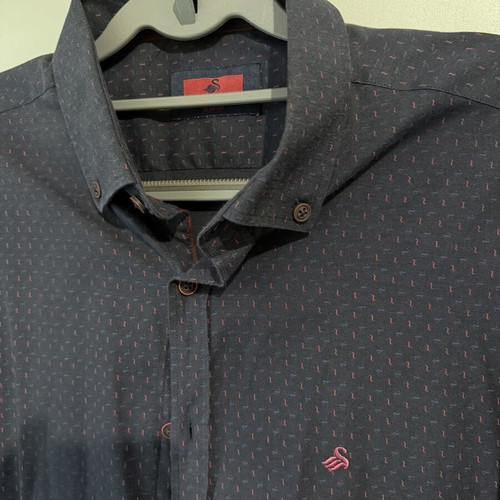 Navy Blue Shirt with Burgundy Details like new, slim fit, size L